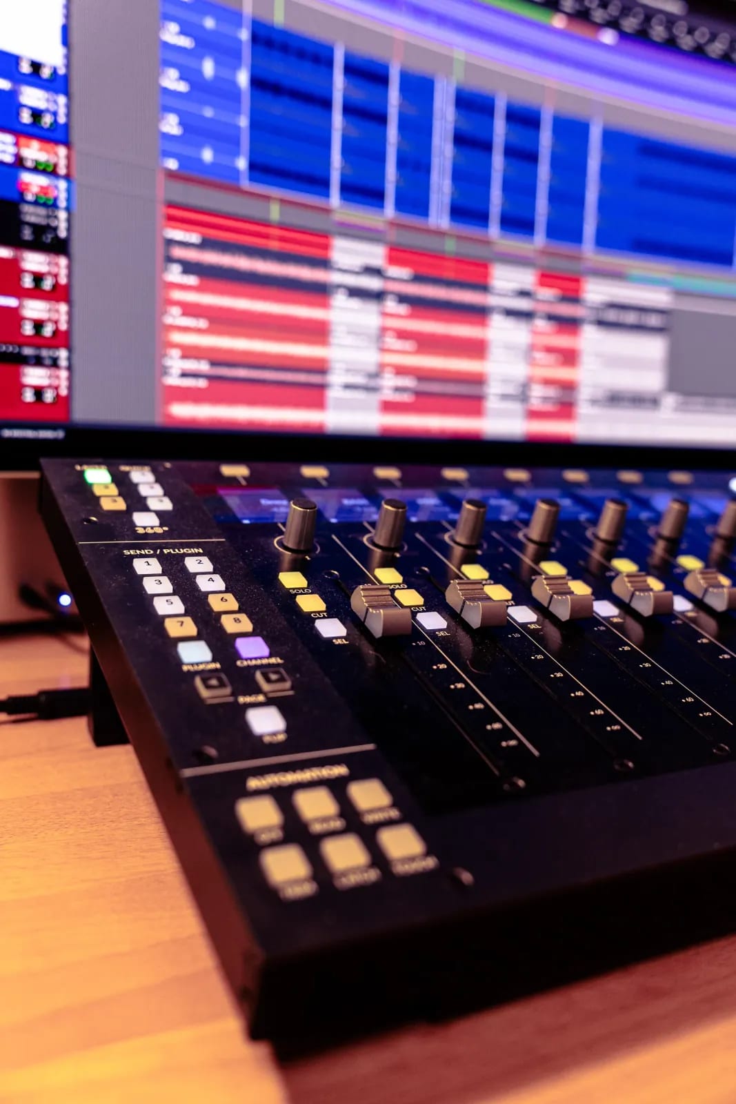 MaMu Studio control room — monitors and DAW controllers