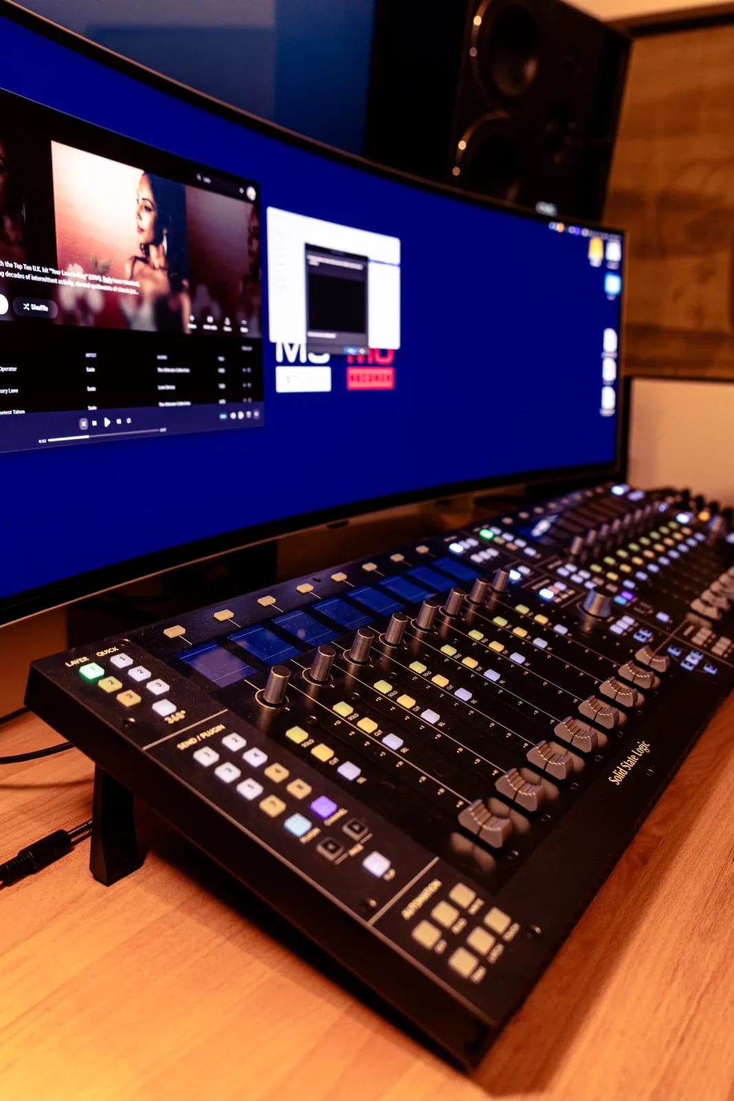 Two SSL UF8 DAW controllers in the control room